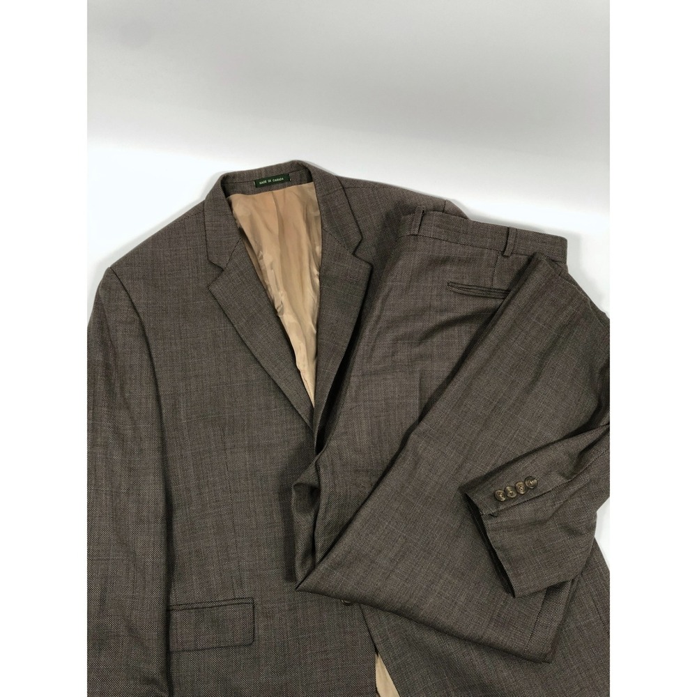 Lauren Ralph Lauren 2 Piece Suit Men 48R/43x30 Brown 100% Wool Birdseye Check